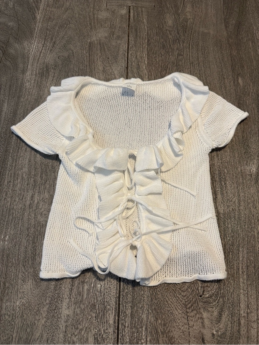 wild fable White Ruffle Tie-Front Knit Crop Top